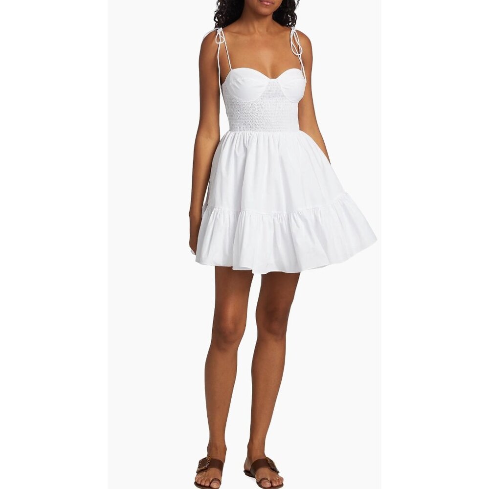 Staud Landry Smocked Bustier white Minidress size M NWOT